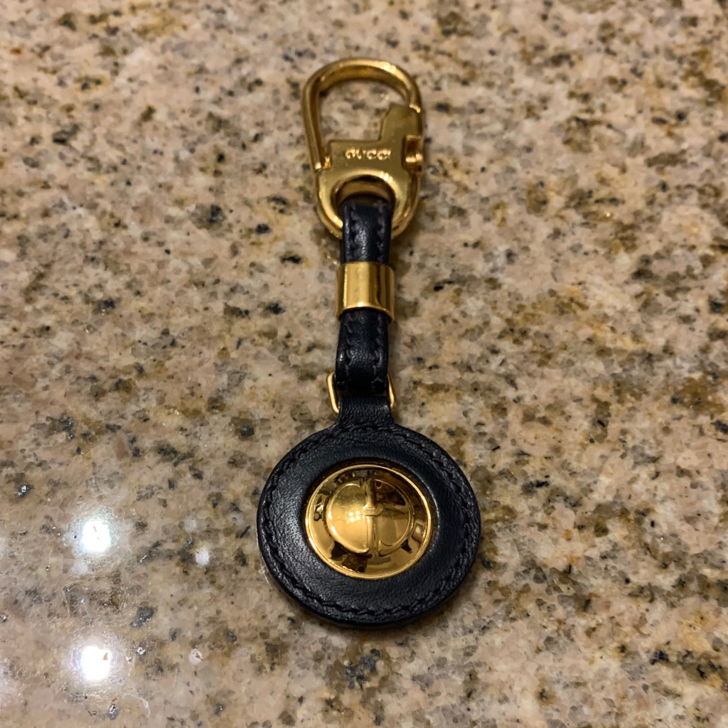 Gucci Black And Gold Leather Keyring / Purse Charm